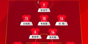 变阵4231！国足官方阵型：高天意、黄政宇双后腰，巴顿右边前卫